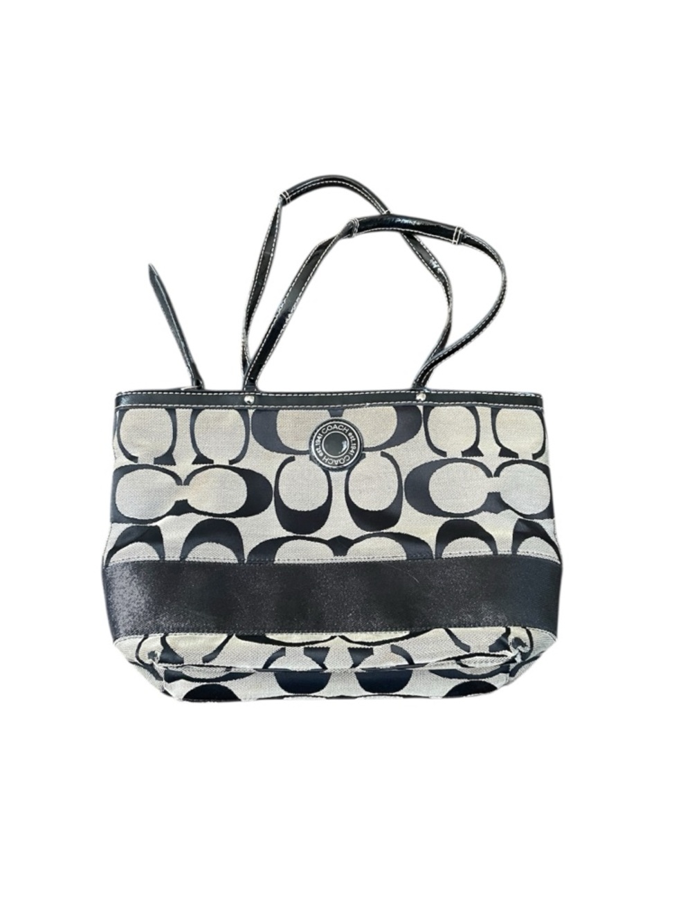 VINTAGE Coach Black and Cream Signature Canvas Tote